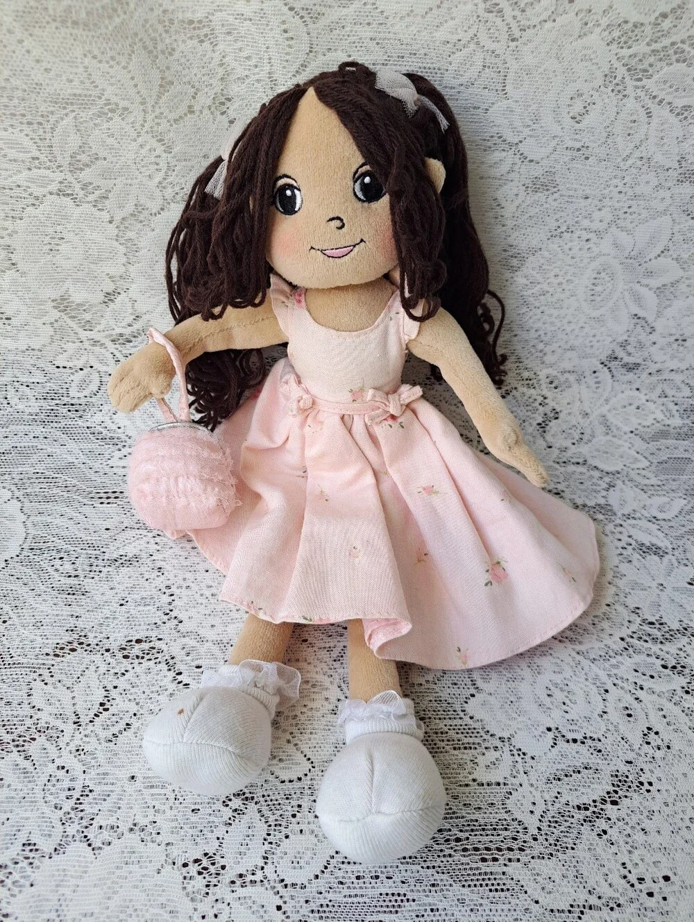 Vintage 2001 Gymboree Gymbelle Retired Tea Party Plush Doll w/ Pink Dress Purse